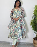organza flore printed anarkali kurti 3 p