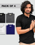 Poly Matte Solid Half Sleeves Mens Polo T-Shirt Pack Of 4